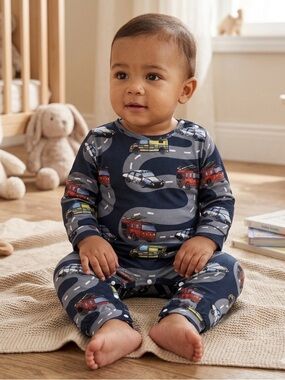 🆑Temu Kids Navy Blue Footie with Vehicle Design